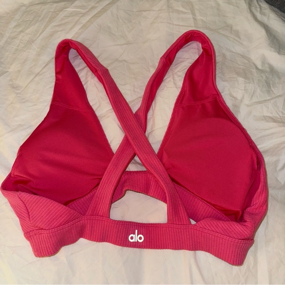 Alo Yoga Ribbed Destination Bra 💖 Hot Pink Crisscross Sports Bra - M - Picture 5 of 7